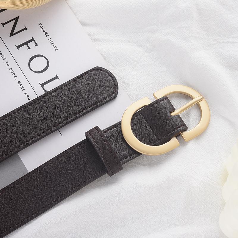 Women'S Belt Trend Gold Oval Buckle Belt Casual Versatile Belt Pu Belt Cheap Belt Pair With Jeans, Gift For Mother or Girlfriend