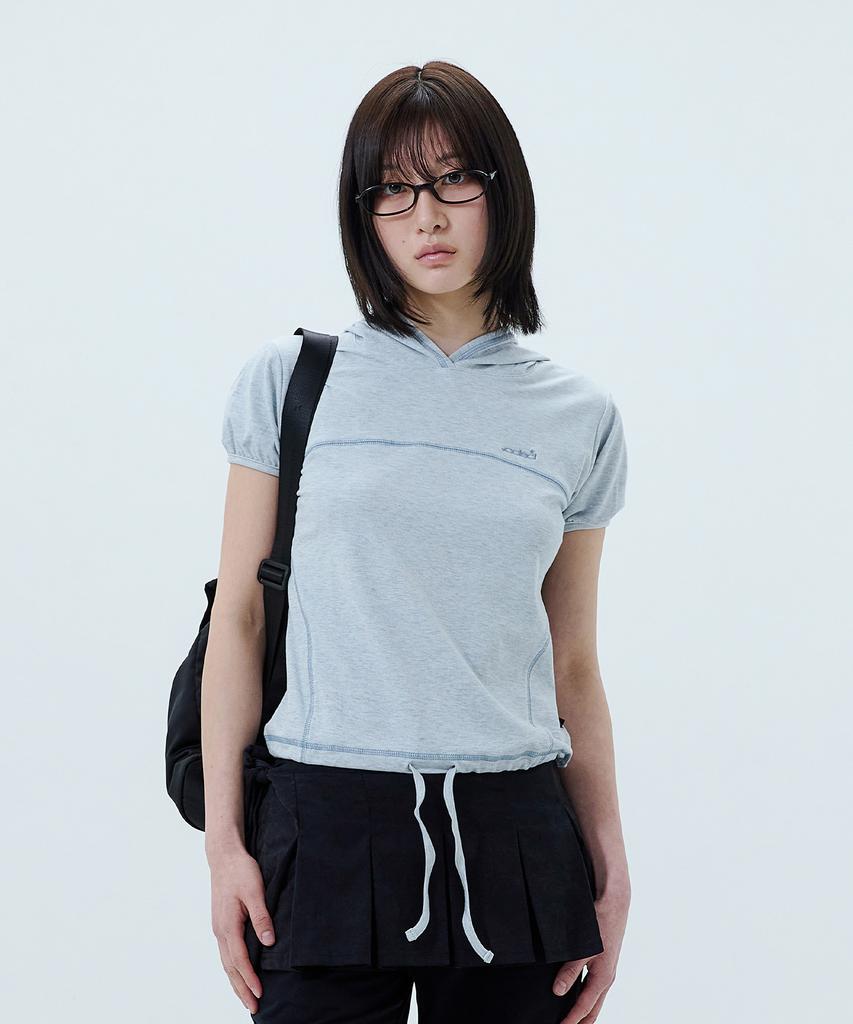 ODDSTUDIO Puff Cover Stitch Crop Hoodie - Sky Blue Melange