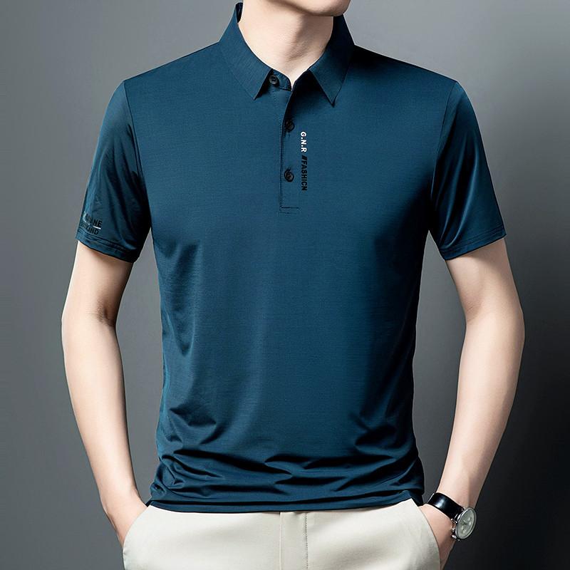 Ice Silk Short Sleeve Polo Shirt Business Men'S Casual Lapel Non-Ironing Thin Half Sleeve T-Shirt Men'S Clothing