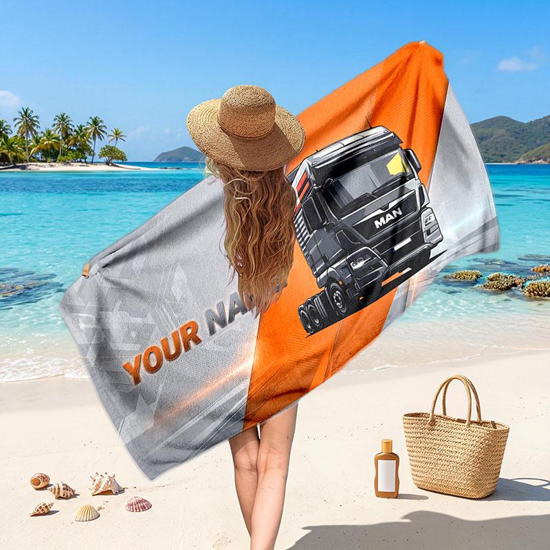 MAN LKW Personalisierbares Namens-Text Strandtuch, Weiches Saugfähiges Handtuch Strand Pool Reise Persönliches Geschenk