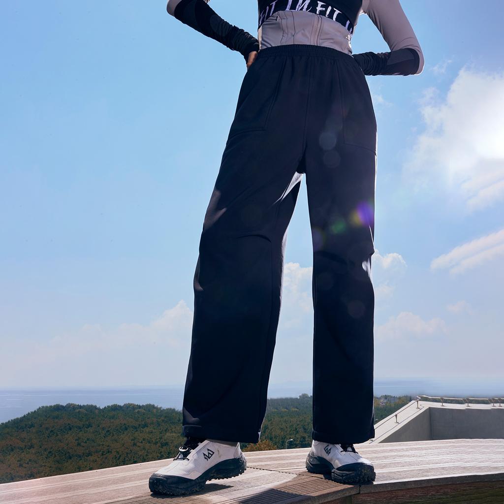 Li Ning Comfortable Casual Fleece Lined Warm Solid Color Knitted Sports Pants Women Bottoms Black AYKU738-1