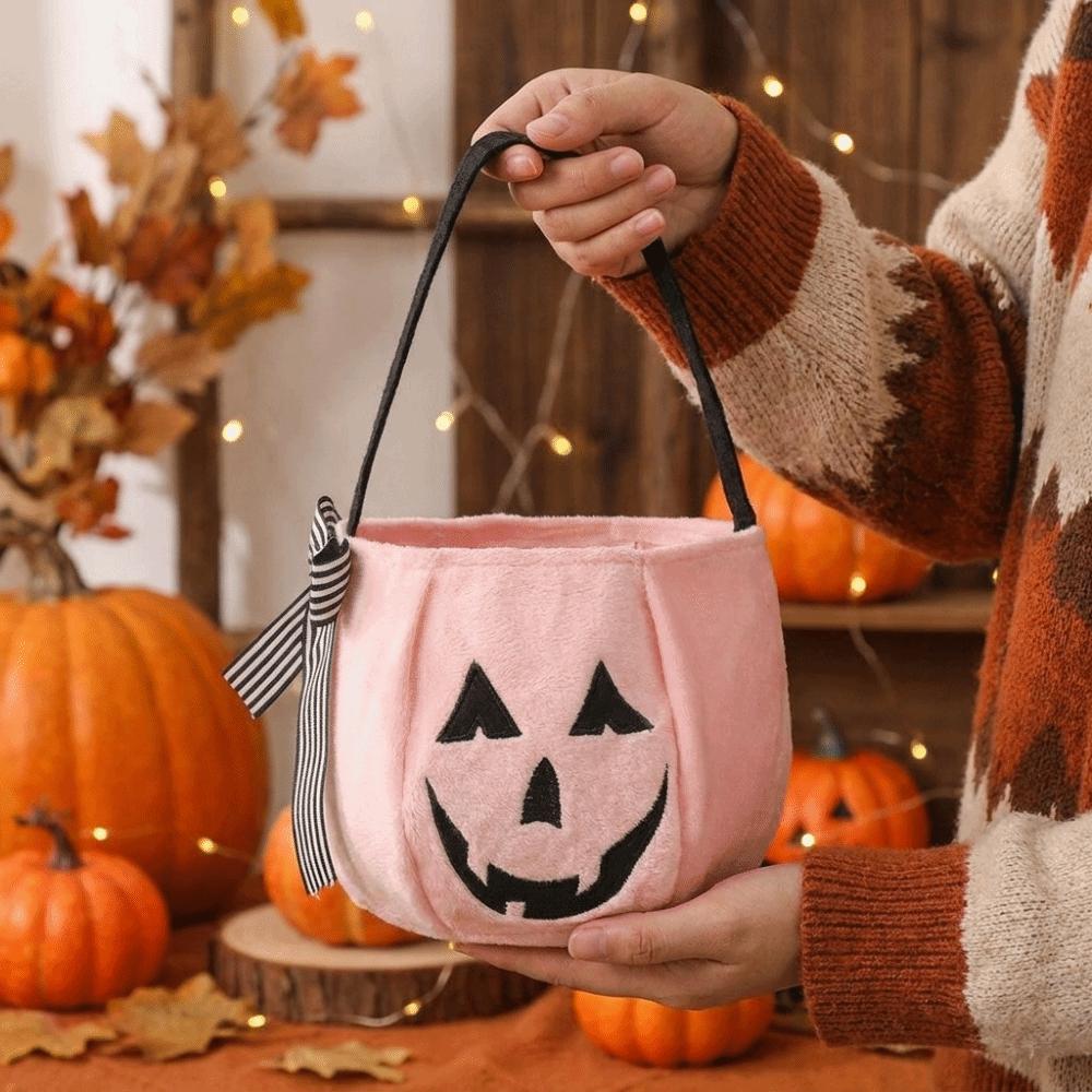 Portable Halloween Pumpkin Bucket Lace Bow Bow Candy Bag Cute Trick Or Treat Bags  Cosplay Dress-up