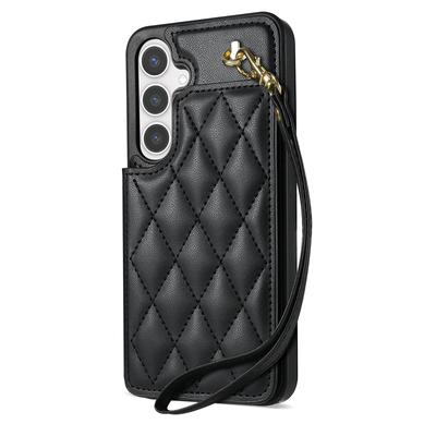 Do etui Samsung Galaxy A55 5G z paskiem na nadgarstek, kieszeniami na karty, skóra w kolorze rombu + etui na telefon z TPU