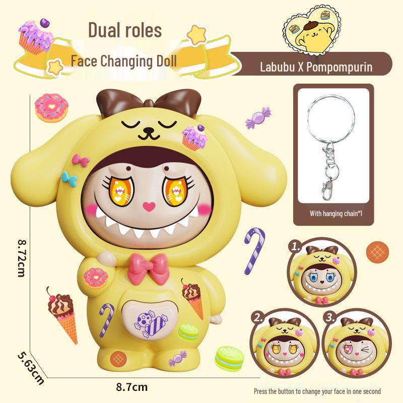 La Bu Face-Changing Doll Keychain: Trendy Cartoon Gift & Creative Decompression Toy Pendant