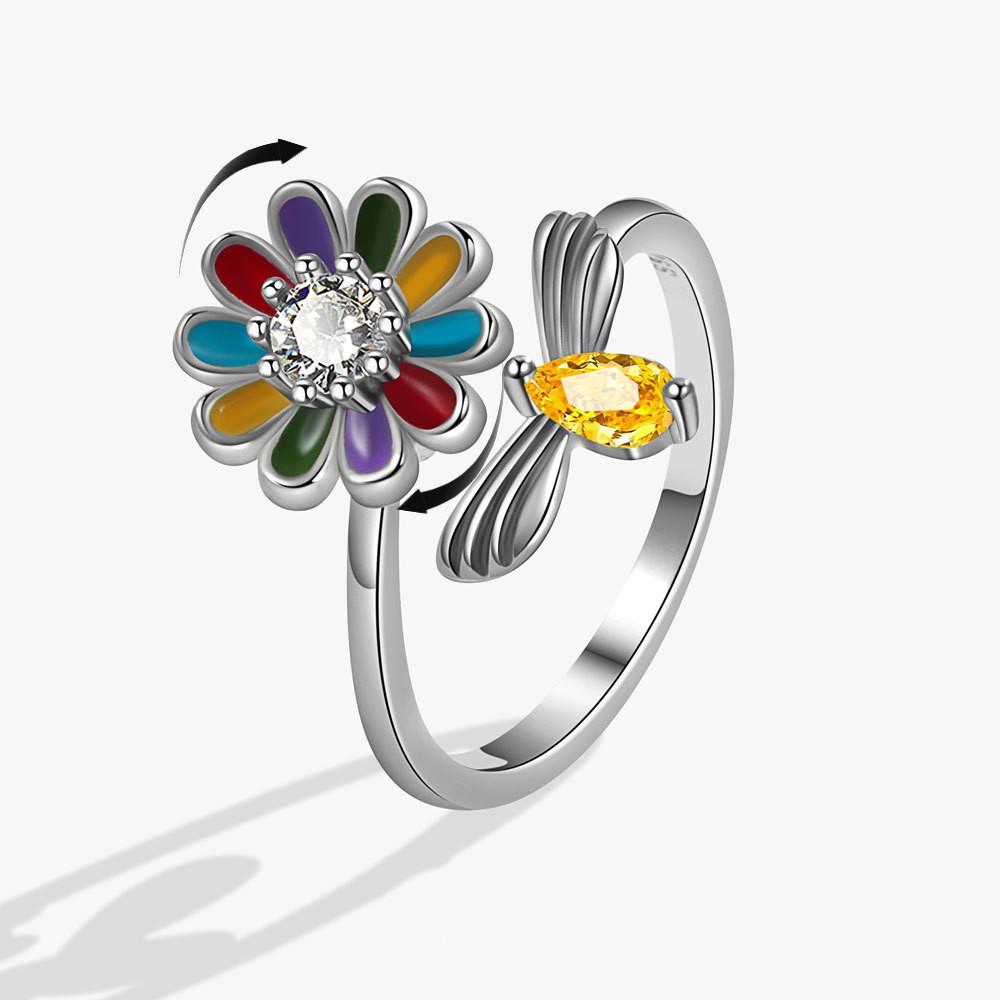Cute Rabbit Animal Adjustable Open Rings For Women Crystal Anxiety Relief Spinning Rotate Freely Ring Jewelry Accessories
