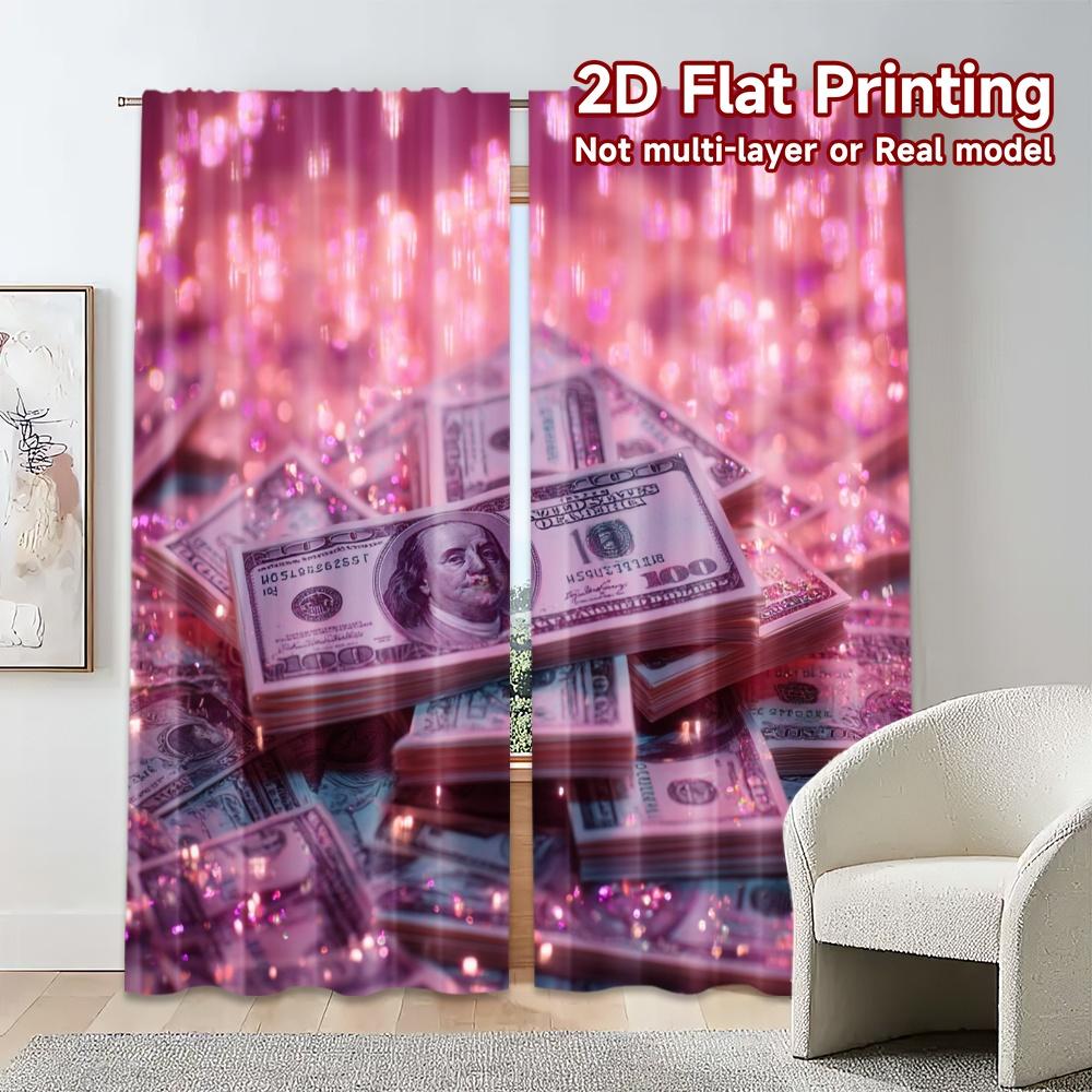 Contemporary Flat Printing Curtains Without Rod Sparkling Cash Chic Fabric Outdoor Decorations Set Of 2 Made Polyester