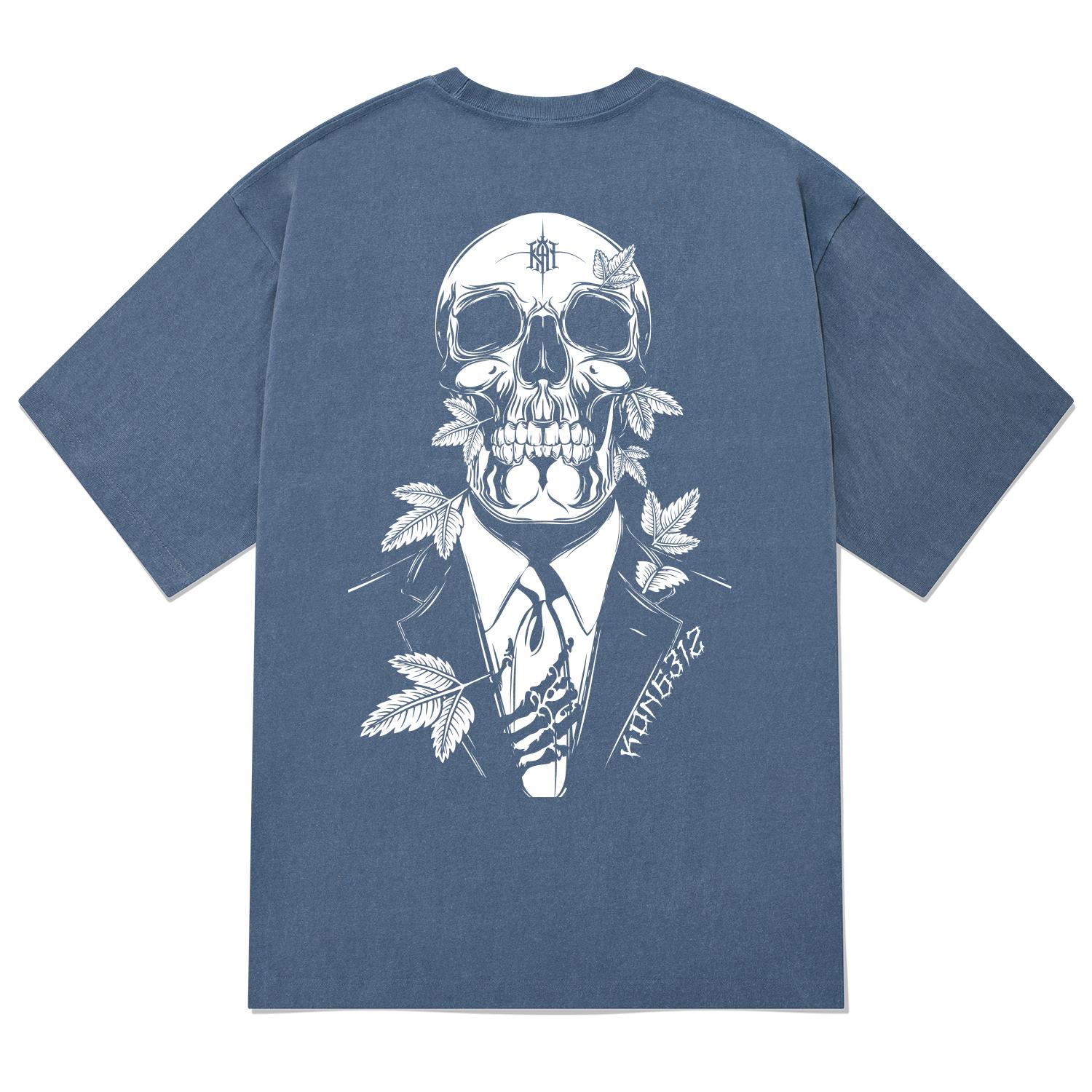 Khan 6312 Ktpn0090 Skull Suit Pigment Short Sleeve T-Shirt - Blue Blue/L
