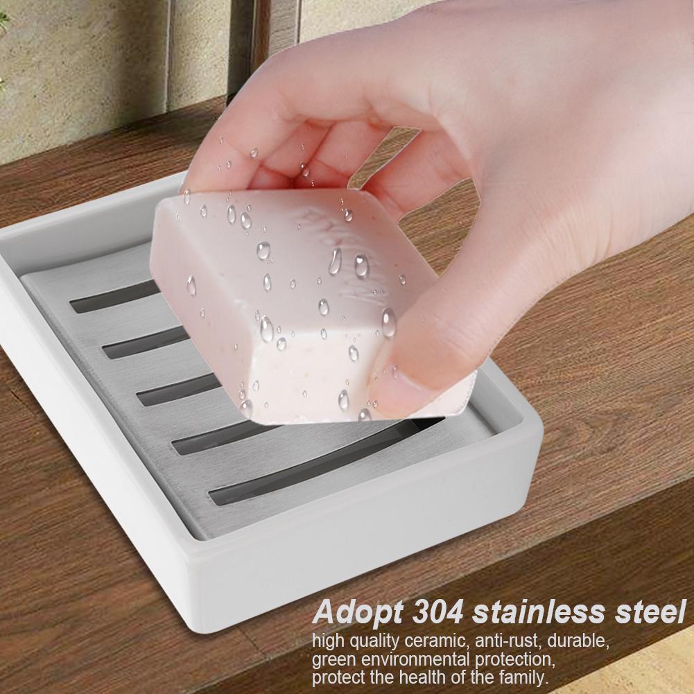 304 Stainless Steel Soap Case Holder Ceramic Soap Container for Bathroom Kitchen Use