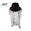 Black Rose Party Hat Adults Felt Top for Men Women, Steampunk Halloween Cosplay with Skeleton Festive Holiday Accessory Hand And Rose, Gothic Costume