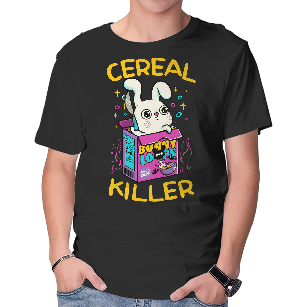 Unisex Crew Neck T-Shirt Cereal Killer Psycho Bunny Graphic Short Sleeve Casual Tee XXXL