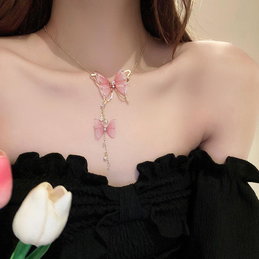 Rhinestone Butterfly Necklace Zinc Zinc Alloy Korean Style Accessories Vintage Vintage Party Jewelry Gift