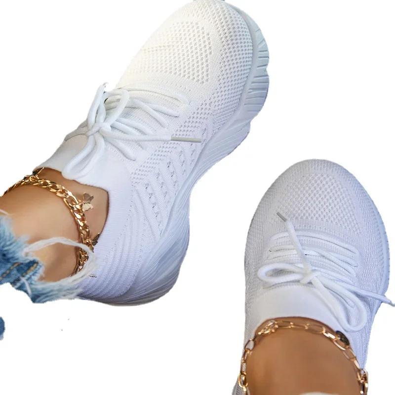 Fashion Women Sneakers Casual Shoes Comfortable Mesh Lace-Up Ladies Sport Shoes Wedges Chunky Women's Vulcanized Shoes Females Sneakers