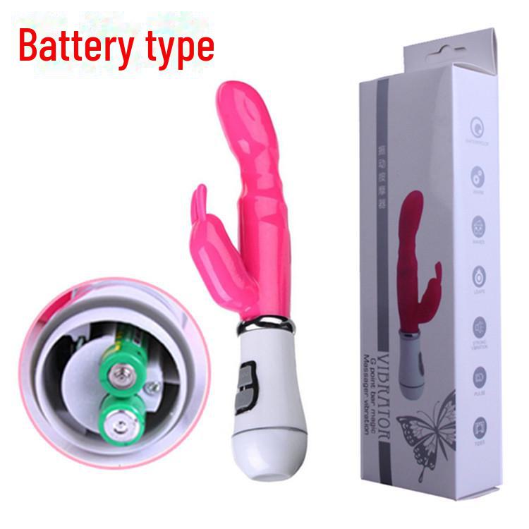 Vibrator reîncărcabil cu șoc dublu pentru punctul G, tip iepure, pentru cupluri - Dispozitiv de masaj cu vibrații intense