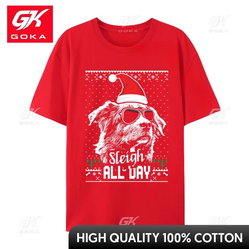 Sleigh All Day Funny Australian Shepherd Christmas TShirt for Unisex Cotton T Shirt Puppy Goth Gothic Punk Tees Gift Idea Clothing S