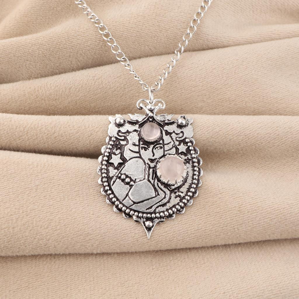 Gemma Naturale di Quarzo Rosa Argento Sterling 925 Gioielli da Donna Ciondolo a Due Pietre 1.9" Per Regalo CP-44-24