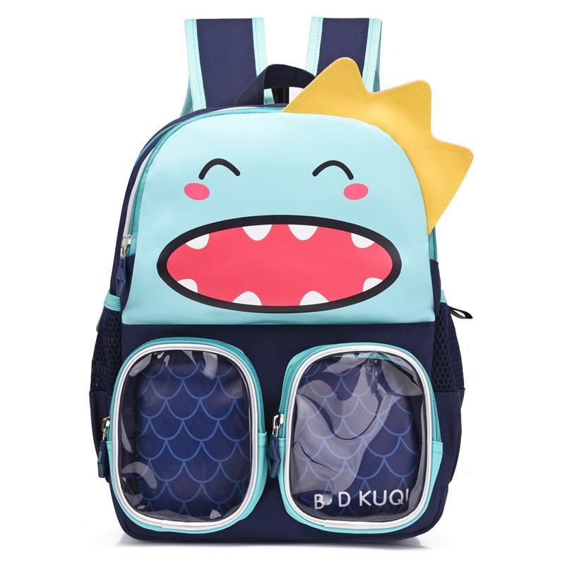 Adorable Oxford Kids Backpack Air-breathable Lightweight Dinosaurdouble-shoulder Bag Wholesale Green