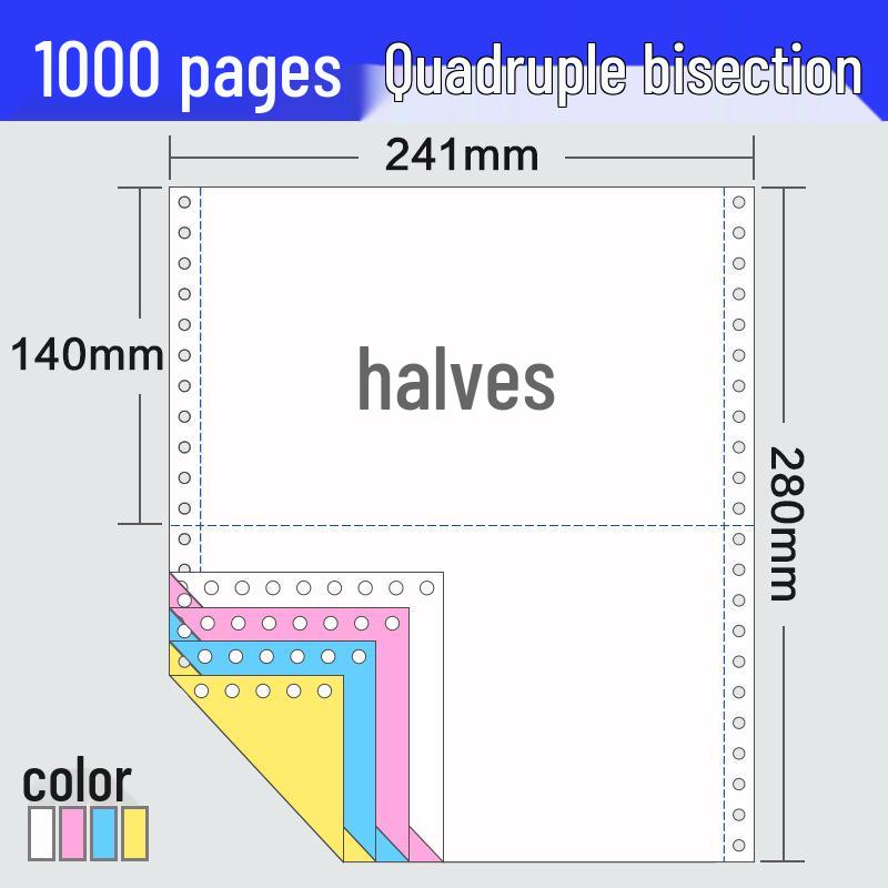 241-Pin Four-Part Computer Printing Invoice Paper - 1000 Sheets, Two-Fold & Three-Fold