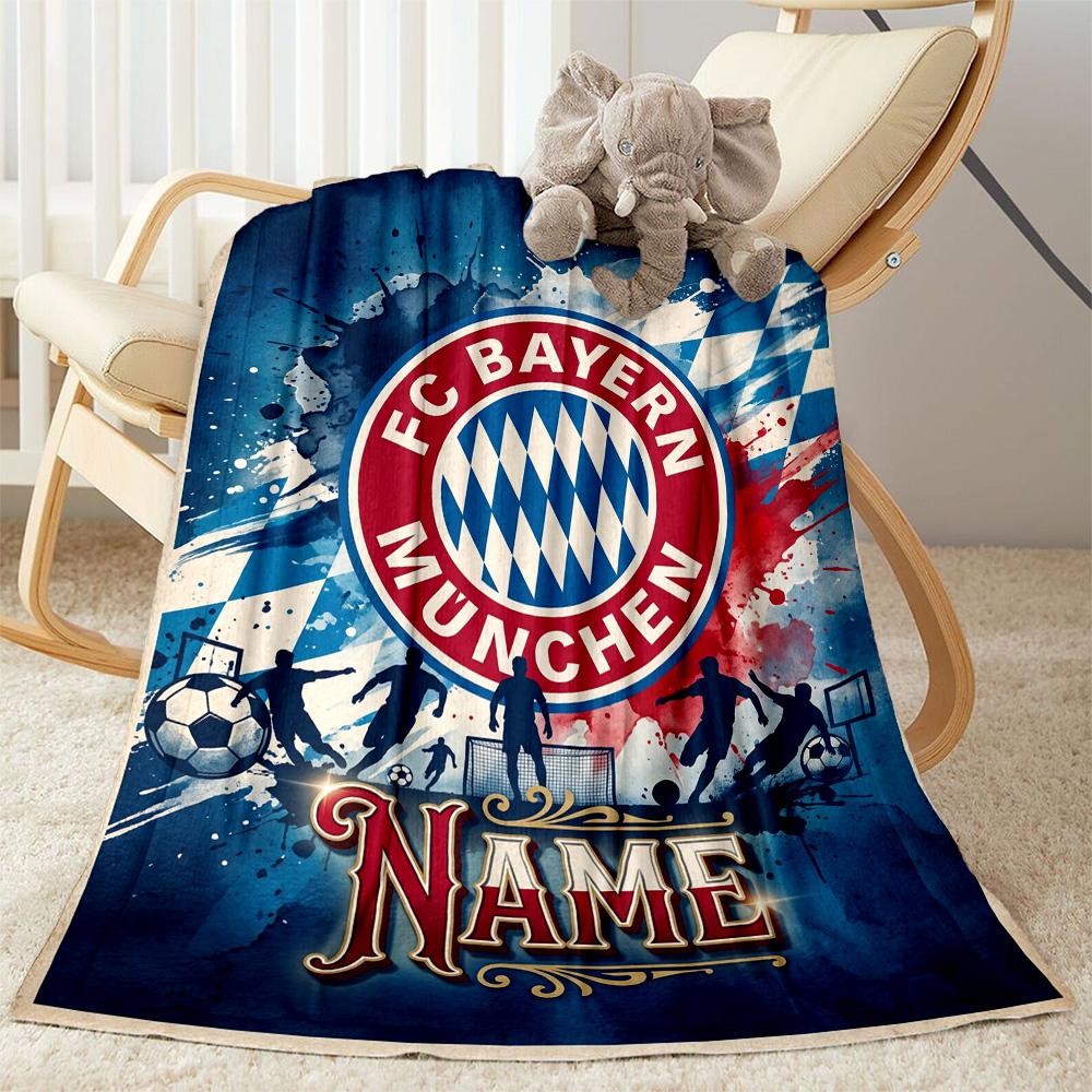 Bayern Munich Soccer Poster Customize Text Blanket Cozy Personalized Blanket Comfortable Suitable for Home Decor Sofa Chair Picnics