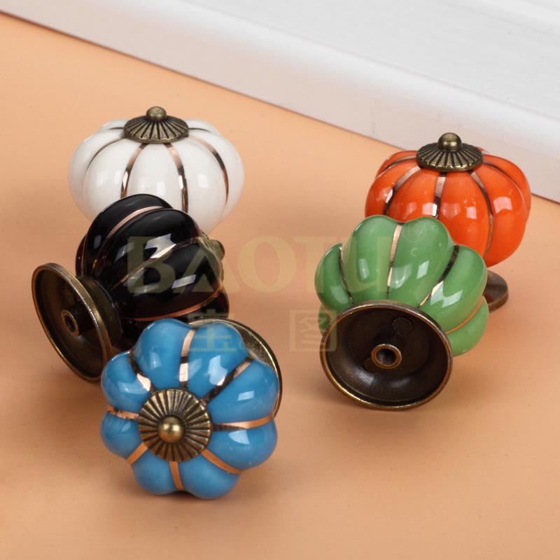 Country-Style Colorful Pumpkin and Ceramic Cartoon Drawer & Cabinet Handles