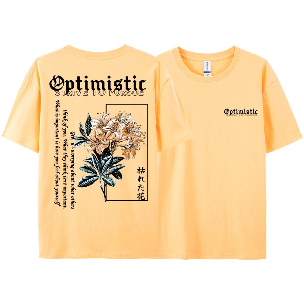 Optimistic Strive To Porsue Harajuku Flower Printing Men Women Tshirt Oversized Loose T Shirts Cotton Short Sleeve Hip Hop Tees