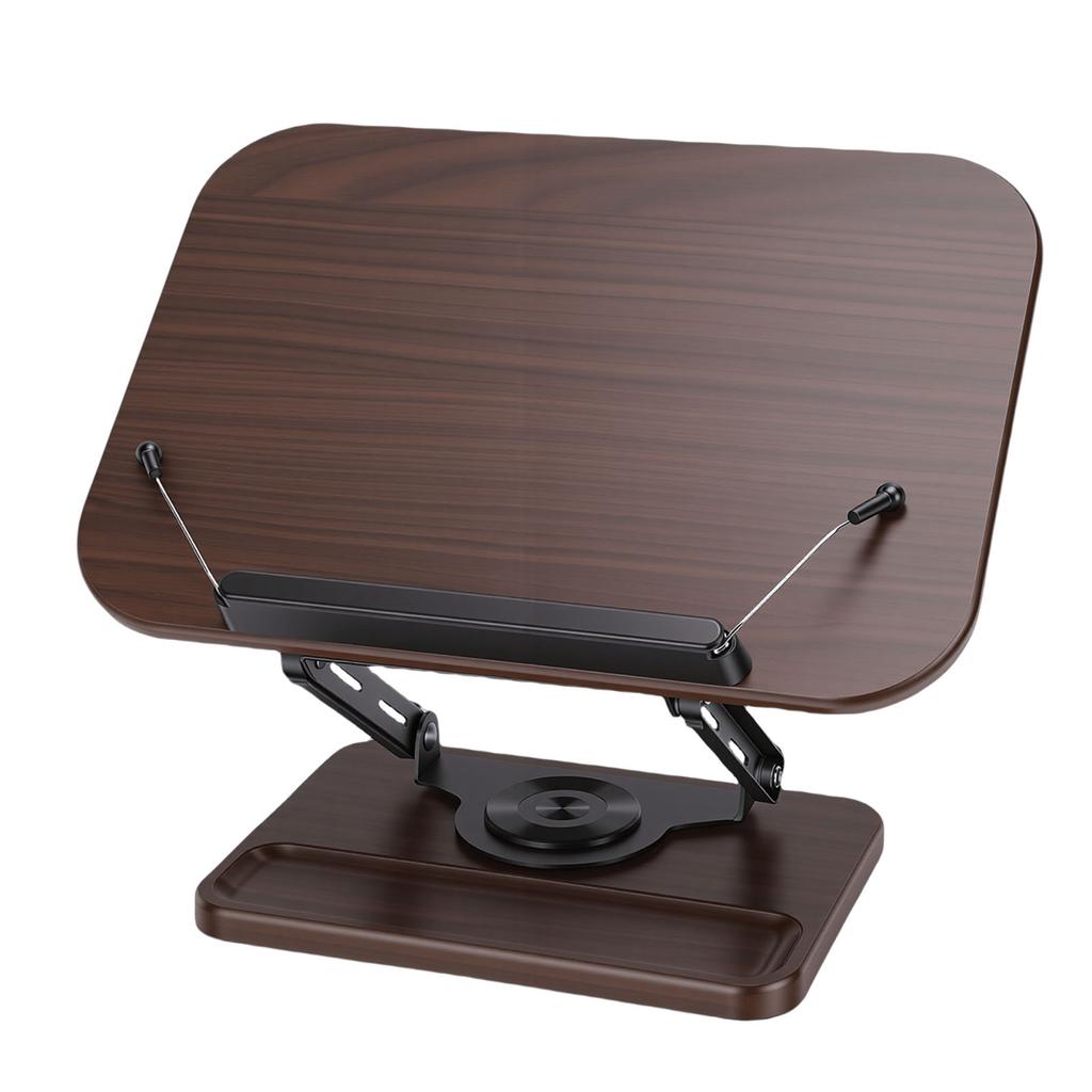 Multifunctional Book Stand Foldable Reading Display Holder with 360 Degree Rotating Base Pen Slot Elastic Page Clips