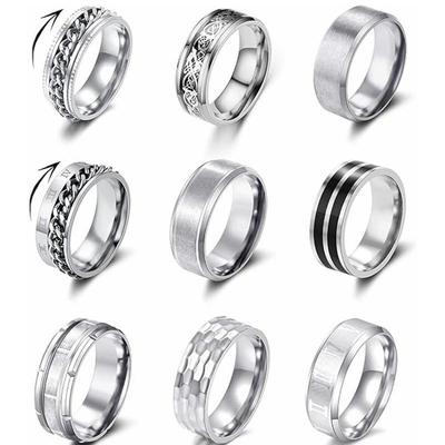 9-Piece Stainless Steel Spinning Rings for Men & Women, Anxiety Relief & Decompression Jewelry