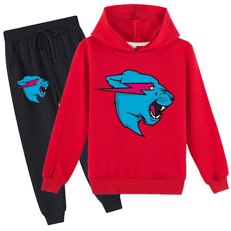 Fashion Mr Beast Lighting Cat Childrens Boys Sweater Cotton Hoodies and Pants Sets