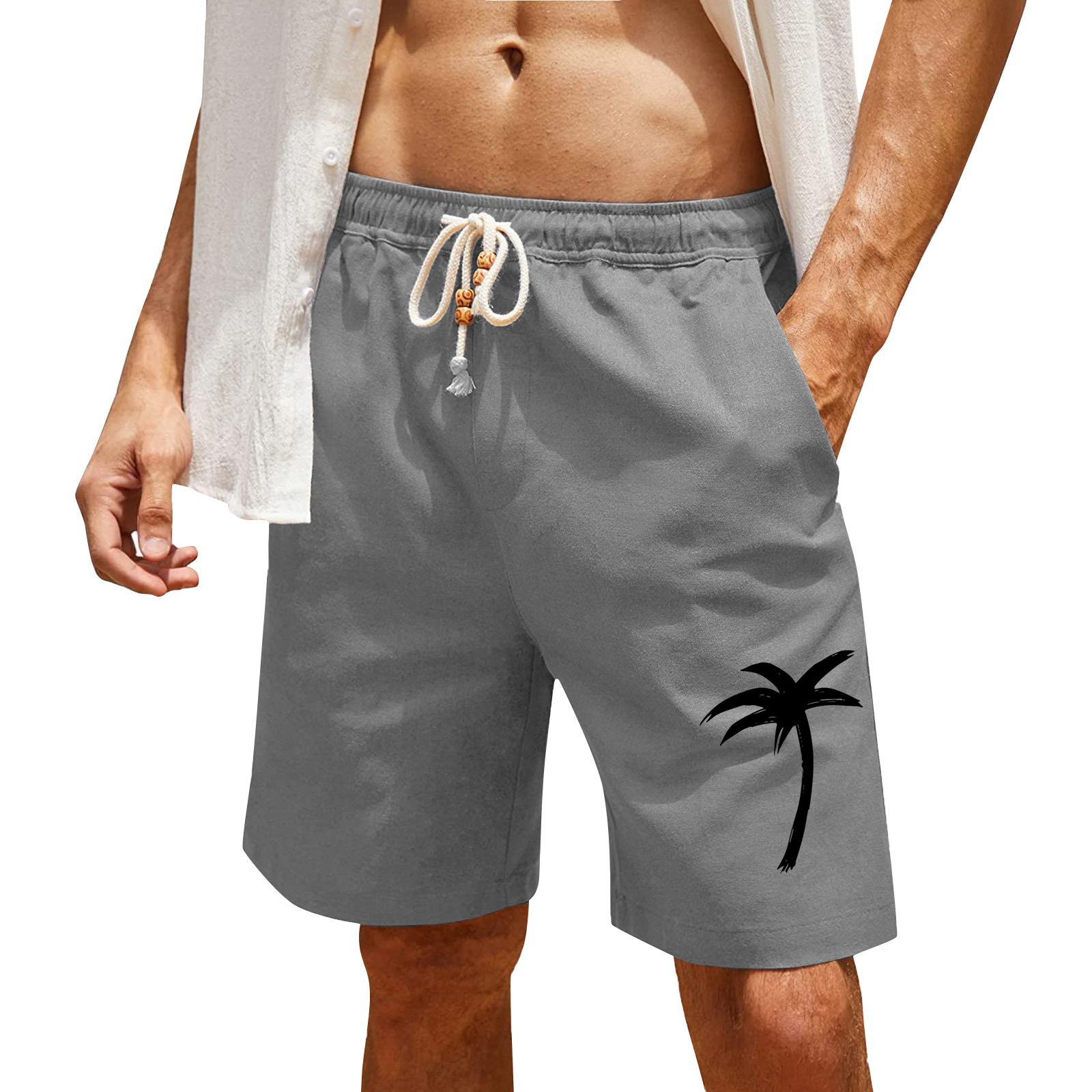 

Men s Casual Linen Cotton Shorts with Drawstring Waist and Tree Print for Summer Beach and Wear XXXL