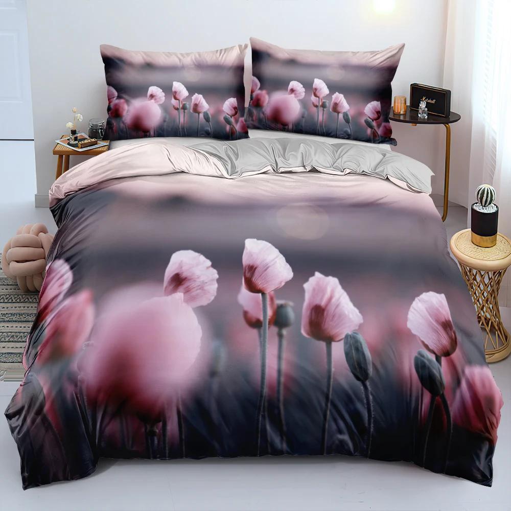 3D Floral Beding Set Rose Sureal Scene Concept Artwork Soft Duvet Cover King Quen Sized Dimensions Colorful Flowers Gren Soft Warm Comforter Cover