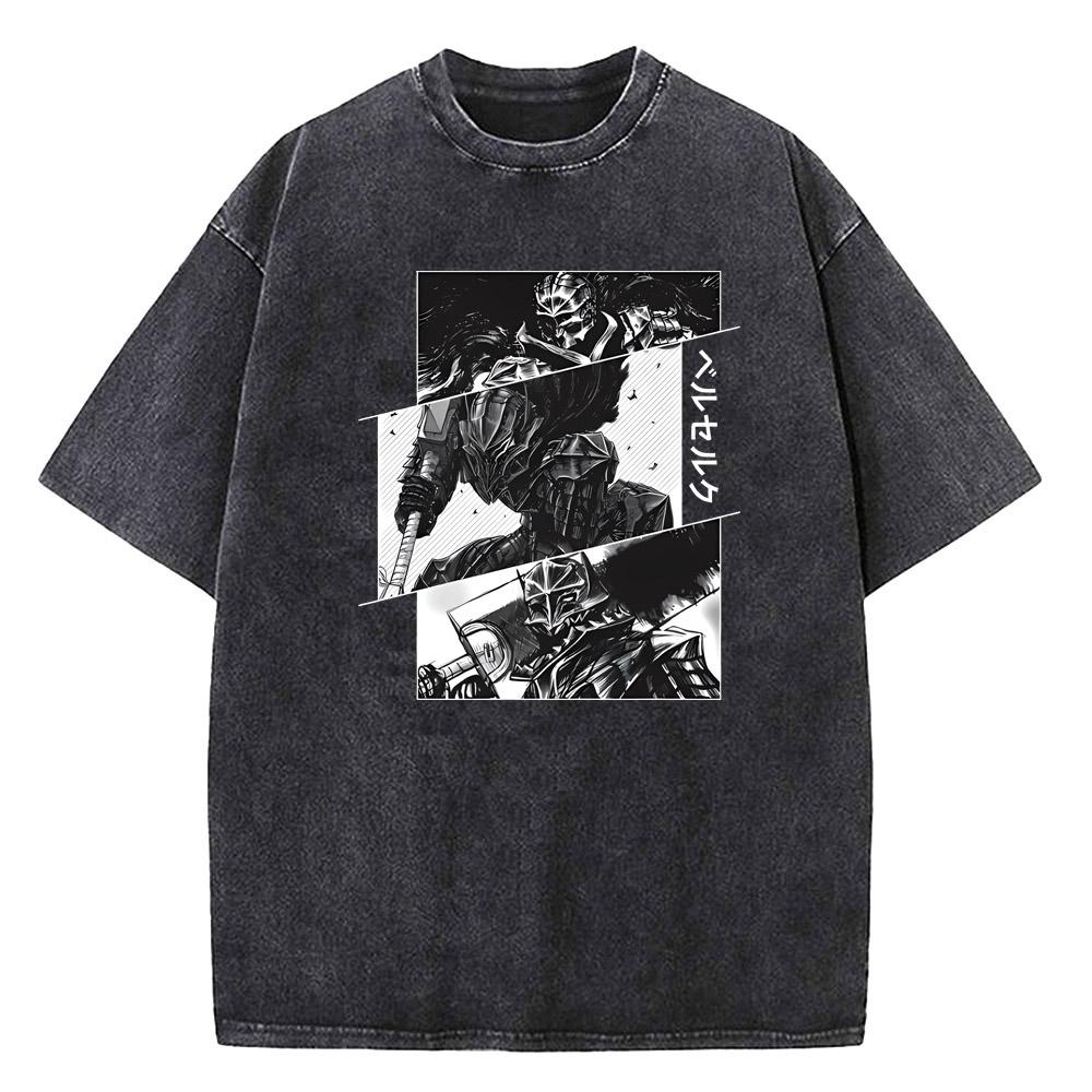 Anime Berserk Guts Graphic Printed Tee Men Women Vintage Washed Casual Tshirts High Quality Cotton T Shirt Harajuku Male Tshirt