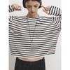 MD Women's Clothing Spanish New Lazy Style Top Striped Fashion Pure Cotton Round Neck Sweater 05619665712