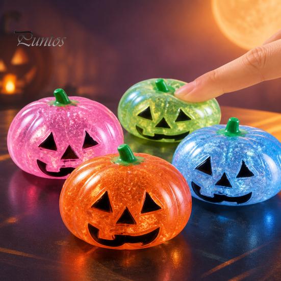 Glittery Fidget Ball 1/2/3Pcs Halloween Pumpkin Stress Relief Toy, Creepy Head Squeeze Elastic Toy Glitter for Kids Adults, Party Favors Relaxation