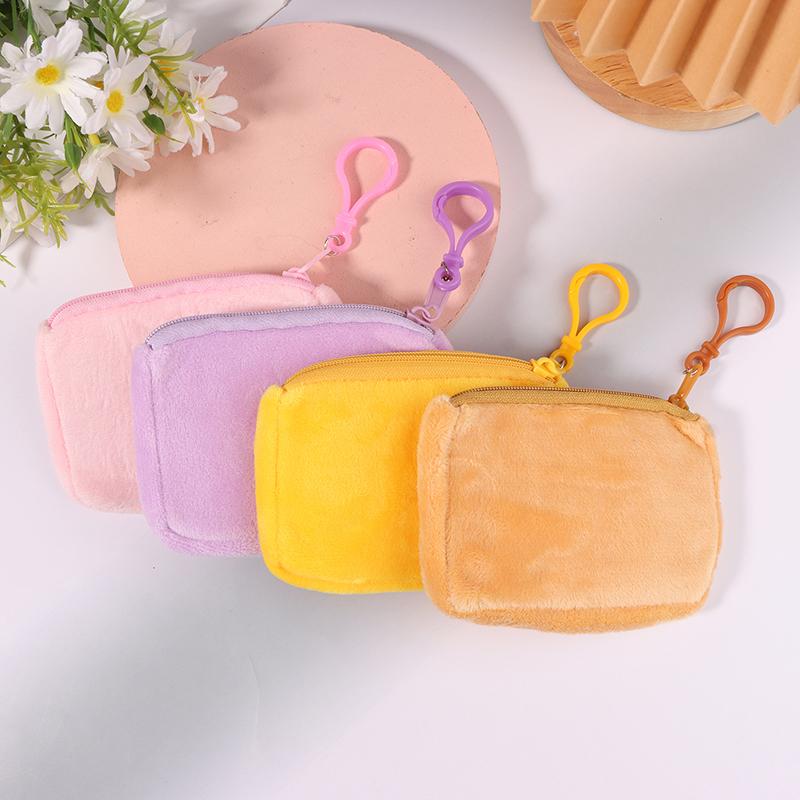 Cute Candy Color Plush Coin Purse Women Minimalist Square Change Pouch Wallet Headphone Bag Key Holder