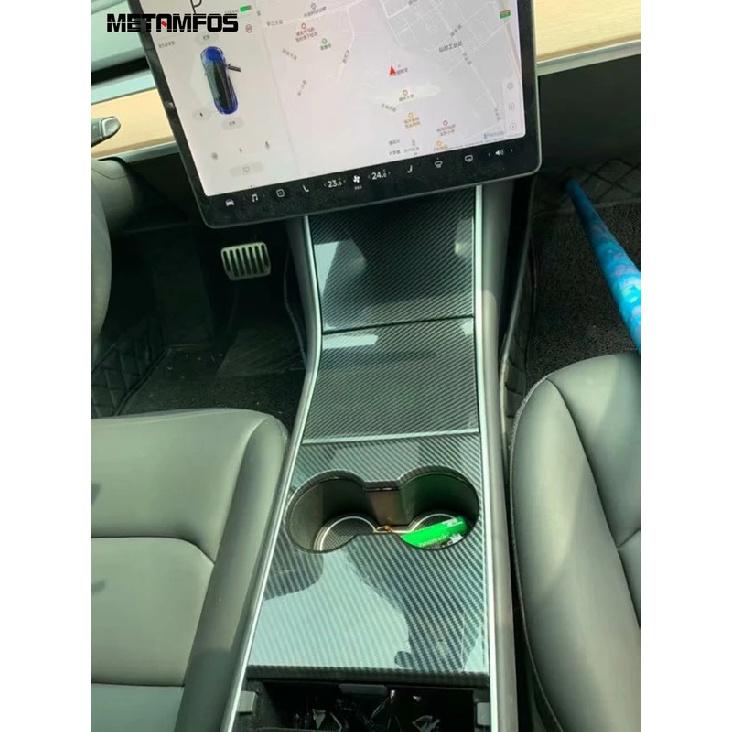 For Tesla Model 3 2017-    Carbon Fiber Center Console Water Cup Panel Cover Trim Sticker Interior Accessories