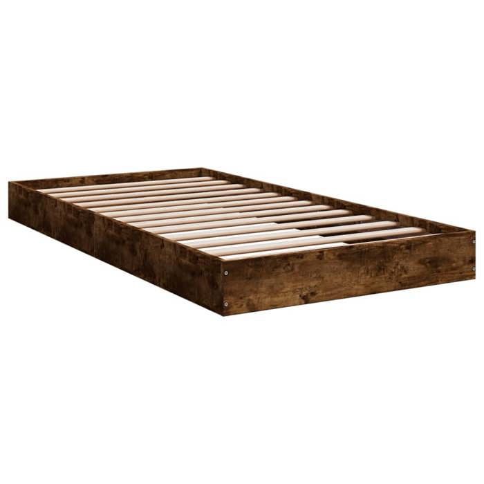 VidaXL Bed Frames Smoked Oak 100x200 Cm Engineered Wood, Bedroom Furniture, Slatted Base, Pallet Bed, Bed, Bed 842060