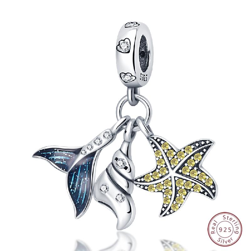 Copper Beaded Pendant Blue Zircon Ocean Penguin Crab Original 3Mm Bracelet Women Fine Jewelry