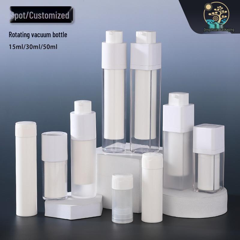 15ml/30ml/50ml Round & Square Rotating Vacuum Essence Lotion Bottle, Frosted & Transparent, with Dispenser 15ml