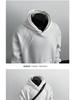 American Style Grey Deconstructed Patchwork Men's Hoodie, Spring/Autumn Trend, High Neck, Socially Anxious Persona, Fashionable Outerwear