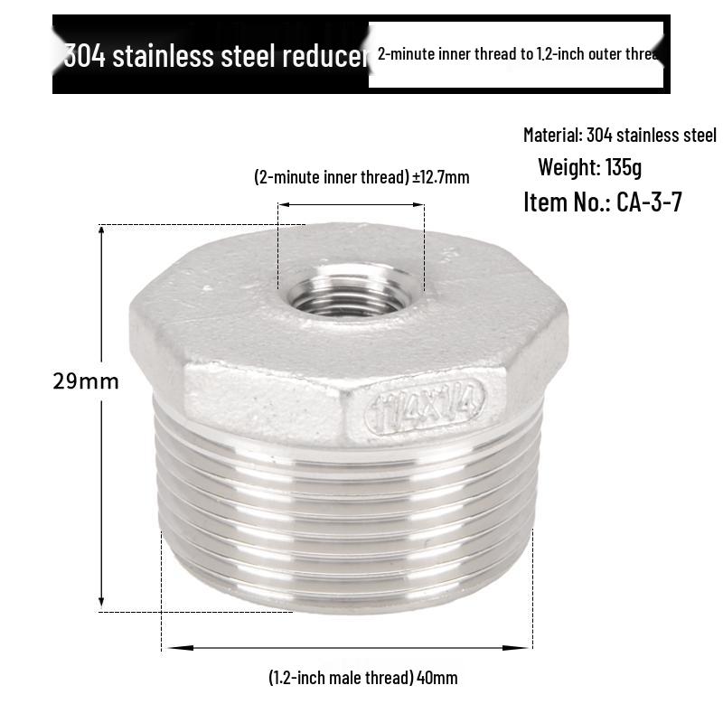 Reductor Buching din Oțel Inoxidabil 304: Reductor de 1,5", 1,2", 1" la 3 minute, 2 minute, 1 minut cu filet exterior și interior
