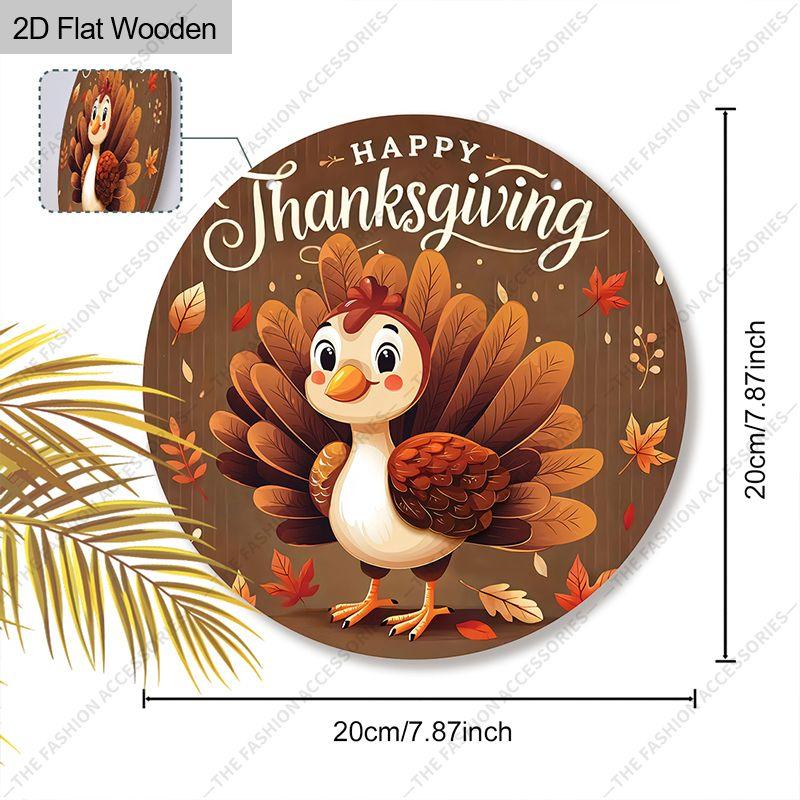 Happy Thanksgiving Turkey Round Wooden Hanging Sign, Autumn Door Wall Decor