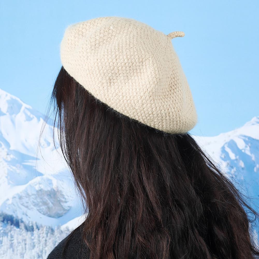 Beret Women's Autumn and Winter Knitted Wool Painter Hat Literary Versatile Elegant Warm Face Showing Little Beret Pumpkin Hat
