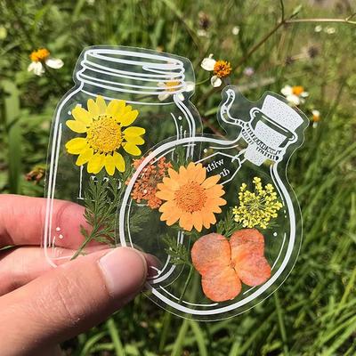 30pcs Clear Dried Flower Bookmarks Pet Decorative Stickers Transparent Bookmark Stickers Glassware Stickers Flower Page Clip