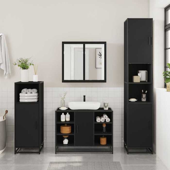 VidaXL Armoire lavabo de salle de bain noir 80x33x60cm bois ingénierie, meuble de lavabo de salle de bain, meuble de salle 849289