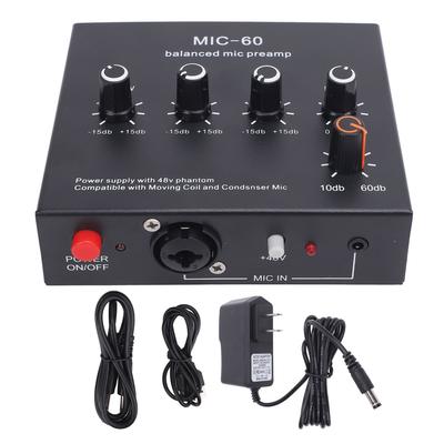 Mikrofonvorverstärker Sound Booster mit 3 Eingängen 60dB Verstärkung 48V Dynamisches Mikrofon Vorverstärker für Zuhause
