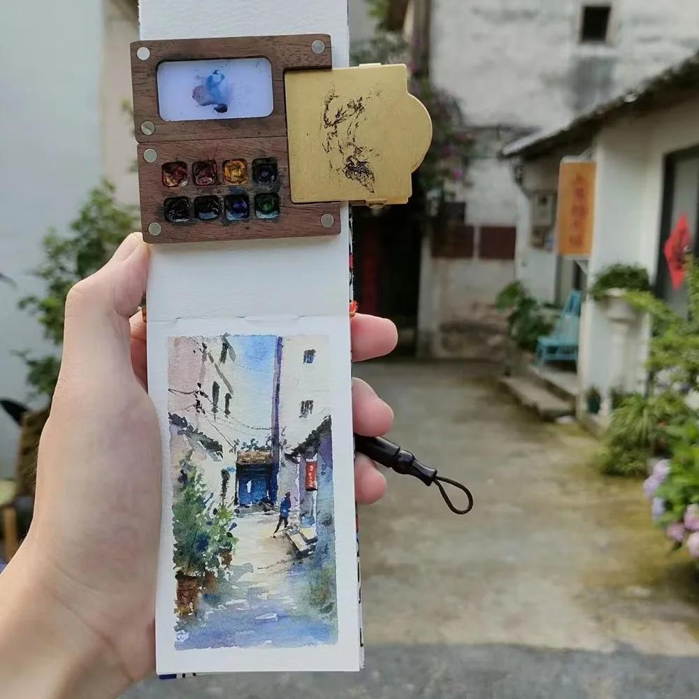 Empty Box Mini Watercolor Paint Palette Black Walnut 8 Grid 0.5ml Watercolor Paint Palette  Acrylic