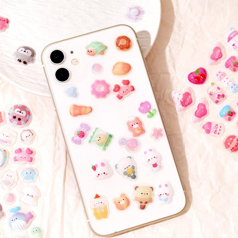 1 Sheet 3D Cartoon Relief Sticker Assorted Style 3D Cartoon Relief Sticker Bear Cat Puppy Chick DIY Crystal Patch