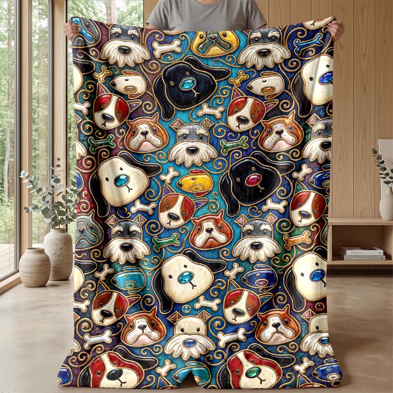 Dogs and Bones Pattern Theme blanket Lightweight Warm Flannel Blanket Decorative Throw Blanket for Home Decoration