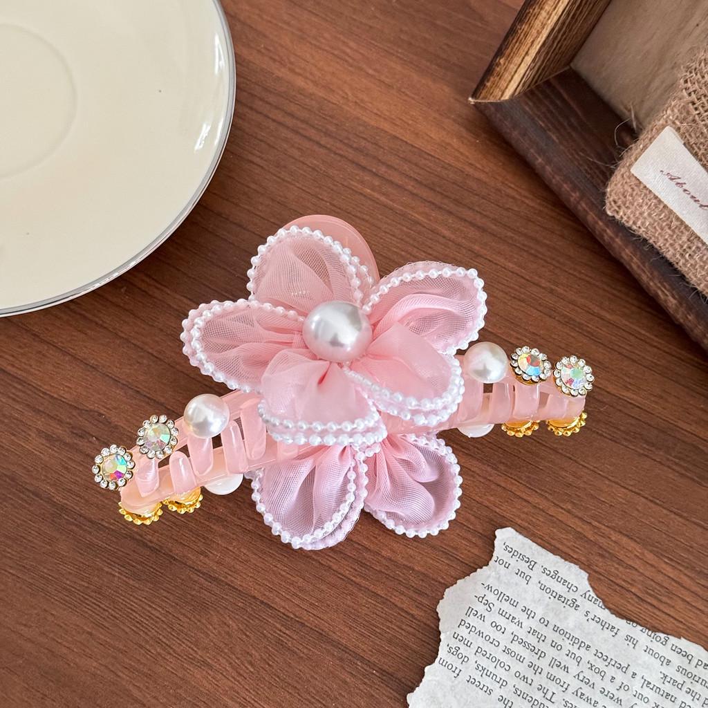 

Chic Extra Large Floral Hair Claw Clip With Stylish Pearls And Dazzling Rhinestones Pink13cm