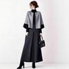 Japanese Winter 2025 Color Block Round Neck Jacket & Pleated A-Line Skirt Two-Piece Set