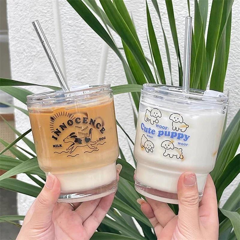 350ml Straw Cup with Lid Transparent Glasses Water Bottle Reusable Coffee Tumbler Ice Coffee Mug Juice Milk Glass Cup Drinkware